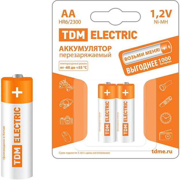 Аккумулятор AA-2300 mAh Ni-MH BP - 2 шт TDM фото 1