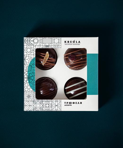 Конфеты Kreola «Трюфель из тёмного шоколада» ассорти ручной работы 4 шт 85 +/- 5 г, опт фото 1