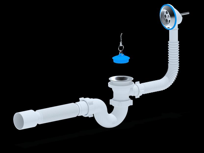 Сифон для ванны АНИ 1 1/2' с выпуском и переливом с гибкой трубой 40х50 фото 1