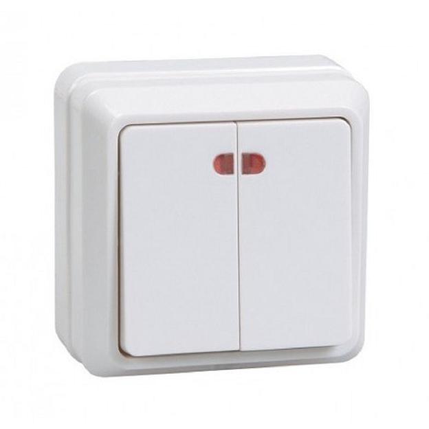 Iek EVO21-K01-10-DC ВС20-2-1-ОБ Выключатель 2кл с инд. 10А ОКТАВА (белый) фото 1