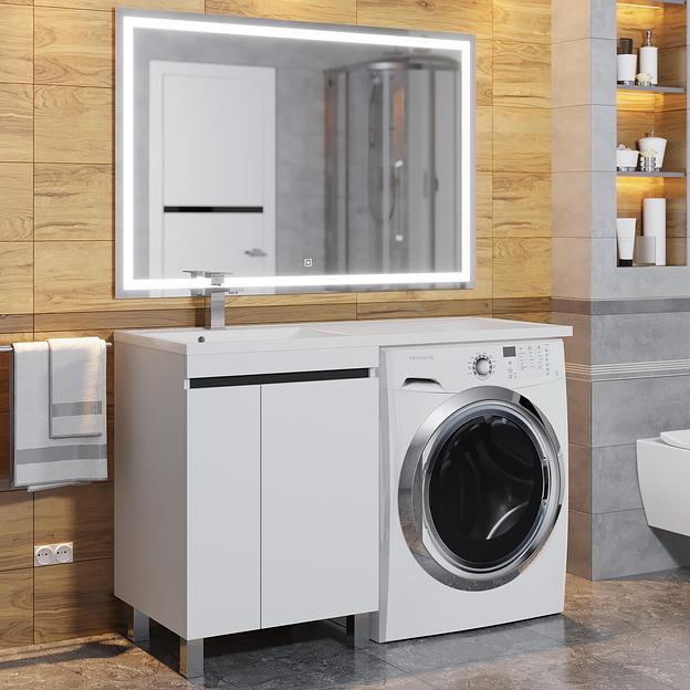 Тумба под стиральную машину Uperwood Magenta, 60 см, напольная, белая/графит, с дверцами фото 4