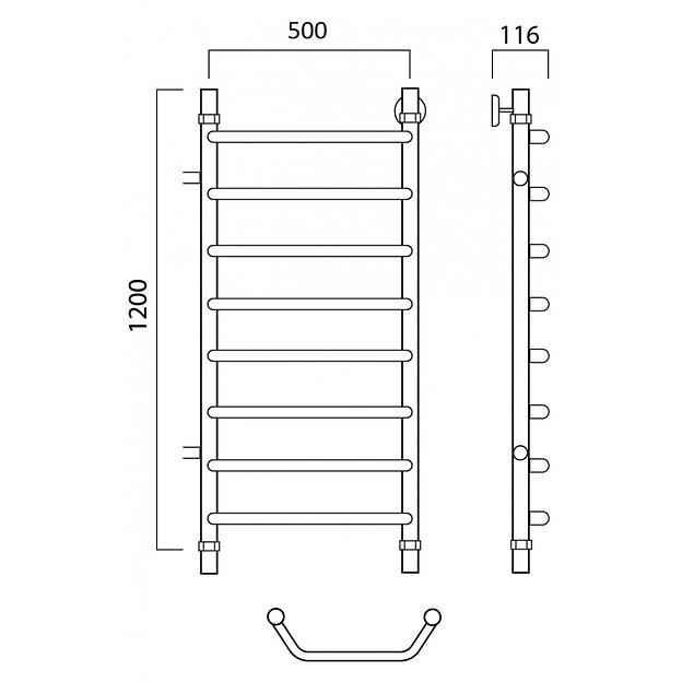 Полотенцесушитель водяной Роснерж Трапеция L108001 120x50 с боковым подключением 800 фото 2