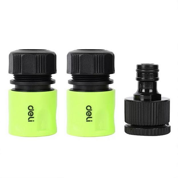 Набор соединителей для поливочных шлангов 3 шт 1/2" Deli DL8799 1/2" быстросъемный коннектор с аквастопом, 1/2" быстросъемный коннектор, штуцер 1/2"-3/4", ударопрочный пластик фото 1