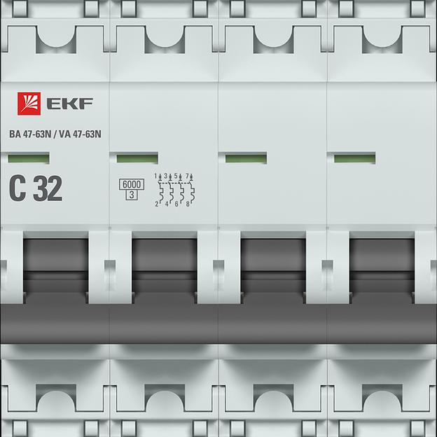 Автоматический выключатель 4P 32А (C) 6кА ВА 47-63N EKF PROxima фото 2