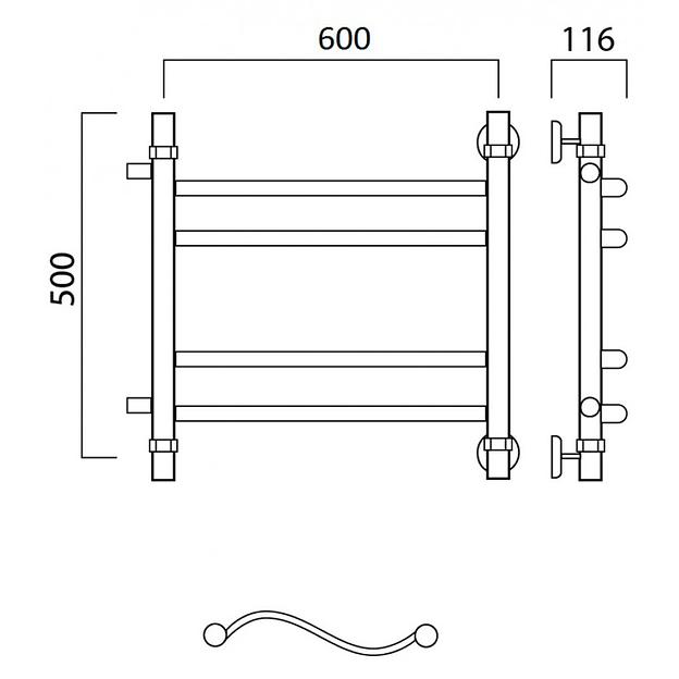 Полотенцесушитель водяной Роснерж Волна L101011 50x60 с боковым подключением 400 групповой фото 2