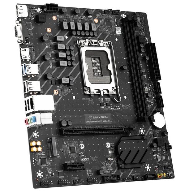 Материнская плата Maxsun Challenger H610M 1700, H610, 2xDDR4, 1xPCIEx16,1xPCIEx1,1xM.2, Front2xUSB3,2xUSB2, Rear4xUSB2,2xUSB3, 3xSATA3, 1GLan, VGA+HDMI+DP, mATX, RTL фото 3