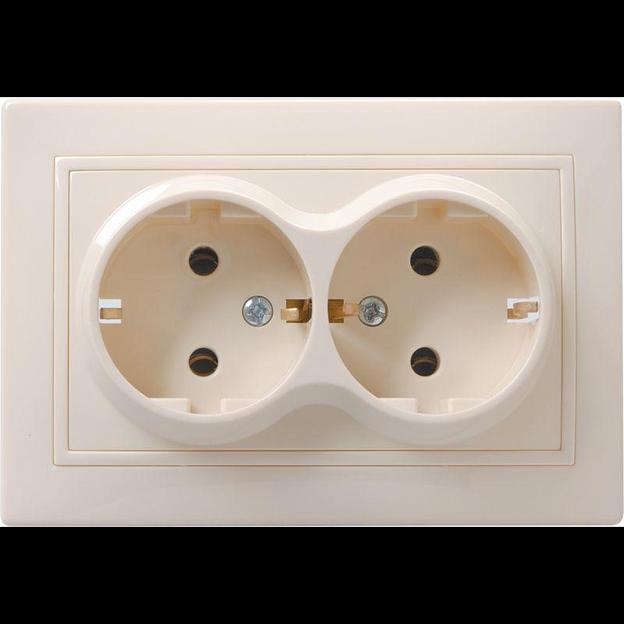 Iek ERK24-K33-16-DM РС12-3-ККм Розетка 2местн. c з/к без защ.штор. 16А КВАРТА (кремовый) фото 1