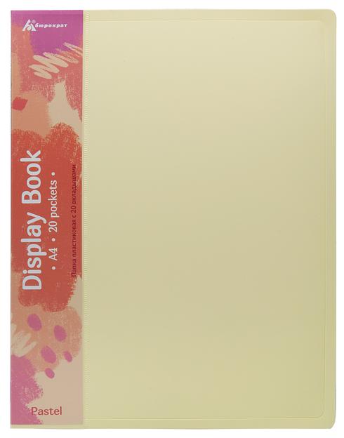 Папка с 20 прозр.вклад. Бюрократ Pastel PAST20YEL A4 пластик 0.5мм торц.карм с бум. встав желтый фото 1