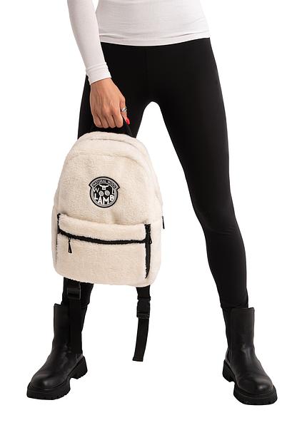 Меховой рюкзак на молнии из овечьей шерсти, ваниль опт фото 3