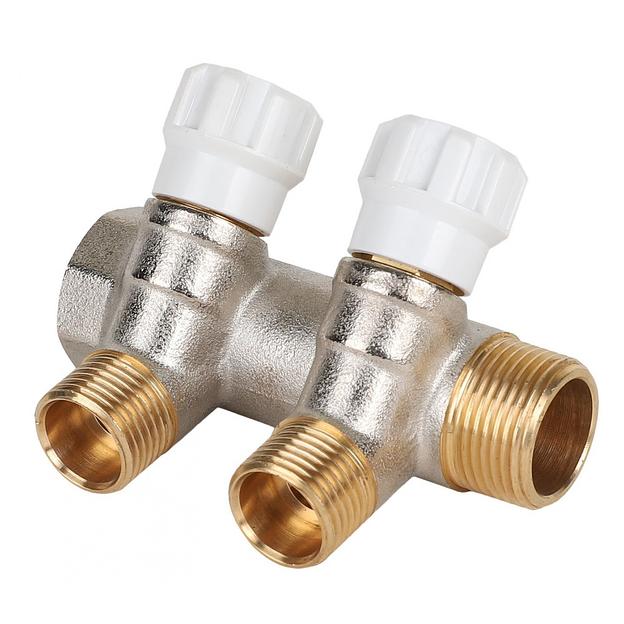 Коллектор латунный MVI 3/4"x1/2" 2 вых с регулирующими вентилями фото 1
