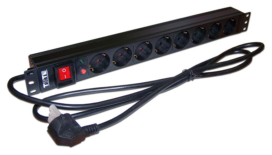 Блок распределения питания Lanmaster TWT-PDU19-16A8P-3.0 гор.размещ. 8xSchuko базовые 16A C14 3м фото 1