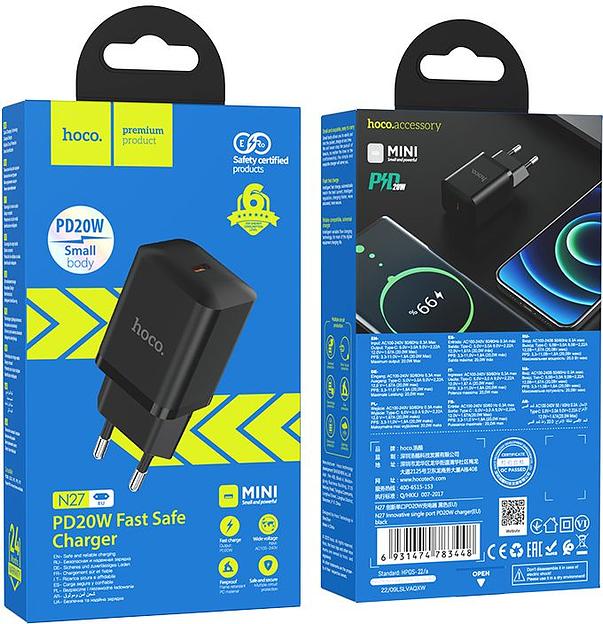 Сетевое зар./устр. Hoco N27 Black 20W (PD+QC+AFC) USB-C черный фото 4