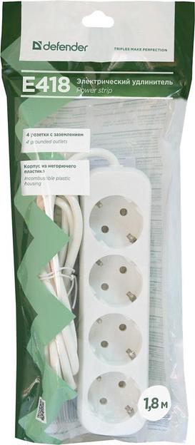 Удлинитель E418 1.8M 4OUTL. 99225 DEFENDER фото 2