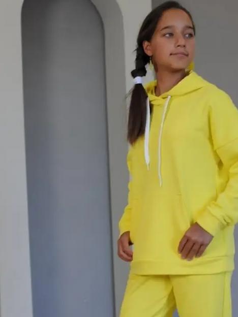 Костюм спортивный с начесом для девочки желтый фото 1