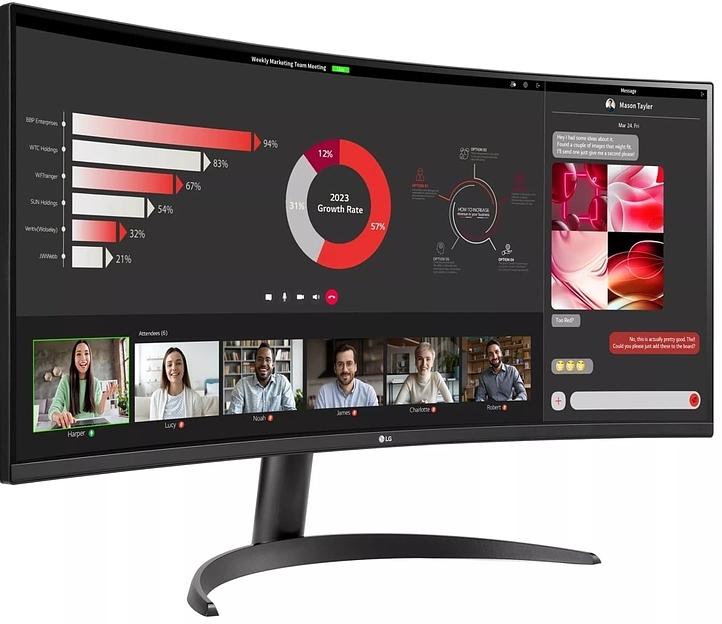 МОНИТОР 34" LG 34WR50QK-B Black (VA, изогнутый, 3440x1440, 100Hz, 5 ms, 178°/178°, 300 cd/m, 3000:1, +2хHDMI 2.0, +DP) фото 3
