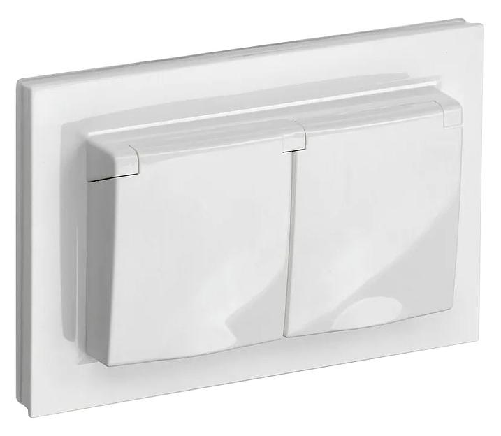 Розетка силов. IEK Brite РСбш12-3-44-БрБ BR-R26-16-44-K01-F двойн. скрыт. зазем. штор. крыш. IP44 белый (упак.:1шт) фото 1