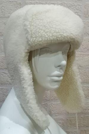 Шапка-ушанка женская из экомеха молочного цвета ОПТ фото 1
