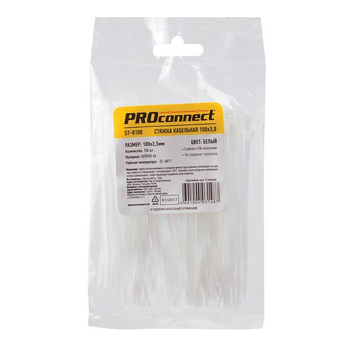Хомуты (стяжки) нейлоновые, 2.5×100 мм, Proconnect, белые, европодвес, 603952, опт фото 1
