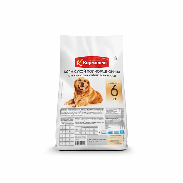 Корм сухой Кормплекс полнорационный для взрослых собак всех пород 6 кг фото 1