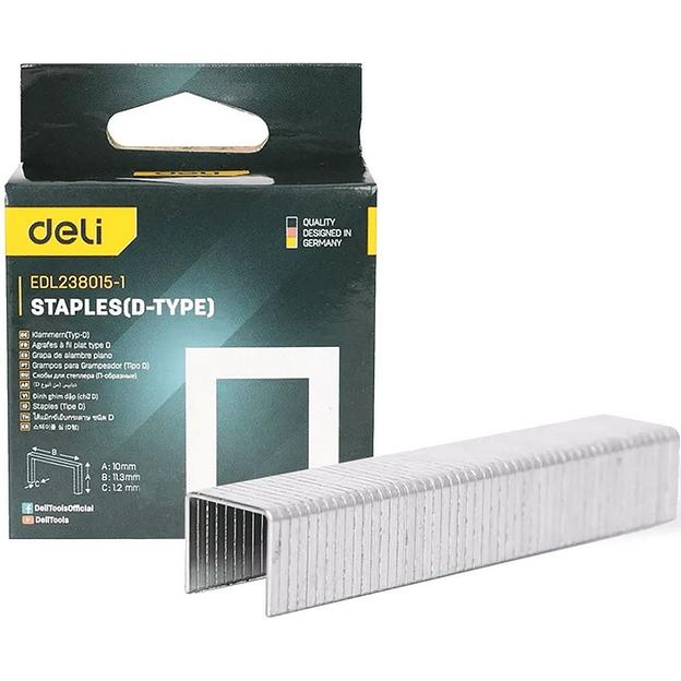 Набор скоб для степлера 1000 шт (Тип D) Deli DL238015-1 (10 х 11,3 х 1,2мм) фото 1