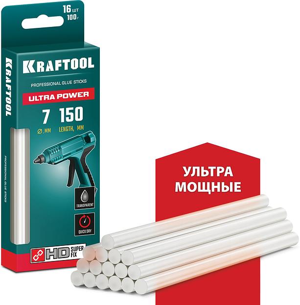 KRAFTOOL Ultra Power, 7 х 150 мм, 16 шт, прозрачные, ультрамощные клеевые стержни (06837-16) фото 1