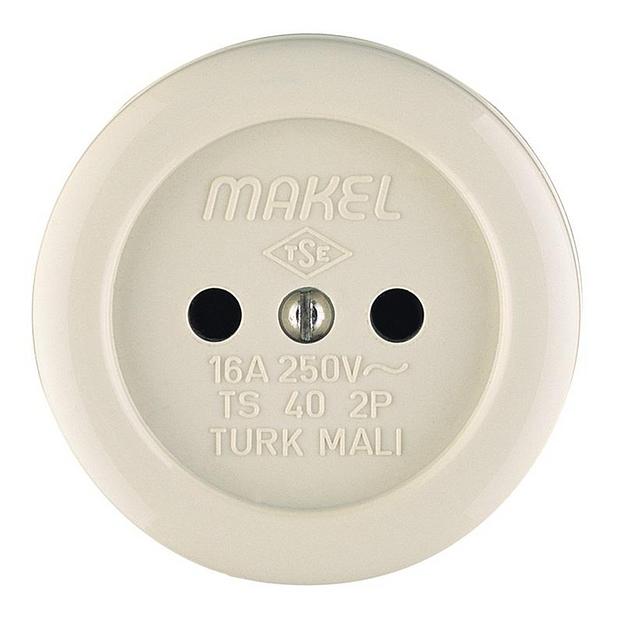 Розетка 1-м ОП 16А IP20 круглая без заземл. керамика беж. Makel 16012 фото 1