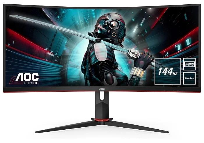 Монитор 34" AOC CU34G2X Curved 3440x1440@144Hz VA LED 21:9 1ms 2*HDMI 2*DP 4*USB3.0 80M:1 178/178 300cd HAS Tilt Swivel Black-Red (CU34G2X) фото 1