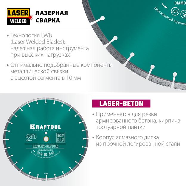 KRAFTOOL LASER-BETON 450 мм (25.4/20 мм, 10х4.0 мм), алмазный диск (36686-450) фото 2