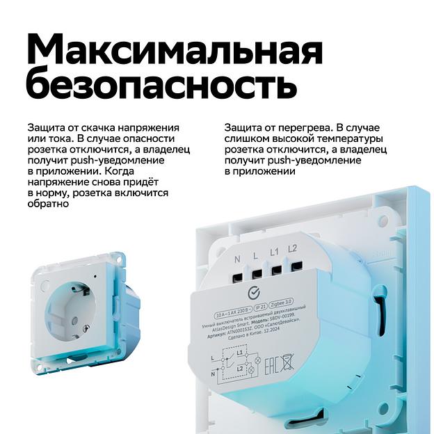 ATLASDESIGN SMART РОЗЕТКА с заземл., со шт., Zigbee, L+N, 16А, мех., БЕЛЫЙ фото 9