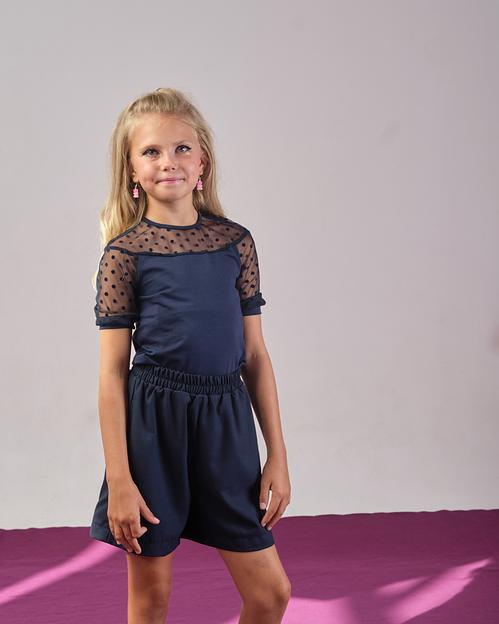 Блузка школьная с коротким рукавом на девочку KristiKlo синяя ОПТ фото 2