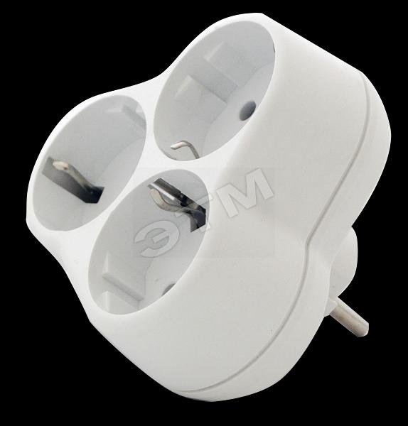 Тройник на 3 гнезда с заземлением круглый 16А фото 1