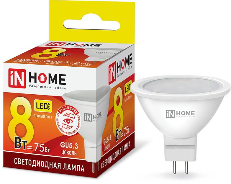 Лампа светодиодная LED-JCDR-VC 8Вт 230В GU5.3 3000К 720Лм IN HOME фото 1