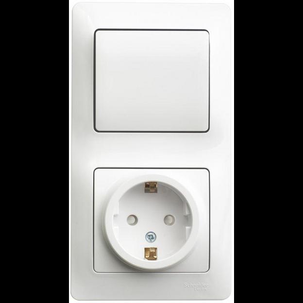 Блок комбинированный Glossa (розетка защ. шторки с заземл.+ 1-кл. выкл.) бел. SE GSL000170 фото 1