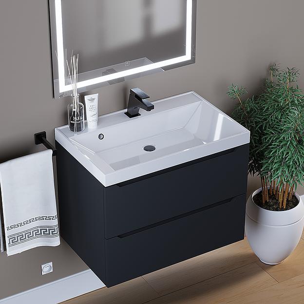 Тумба под раковину для ванной Uperwood Tanos 70 см, подвесная, черная матовая фото 2