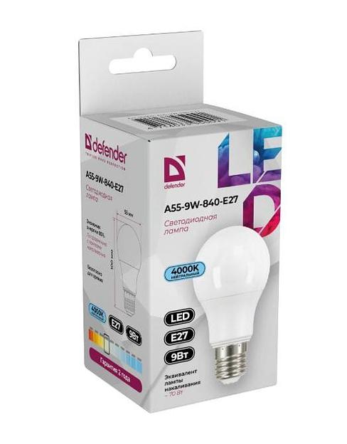 Defender Лампочка светодиодная A55-9W-840-E27 груша, 4000 К, нейтральный белый, 1 шт фото 1