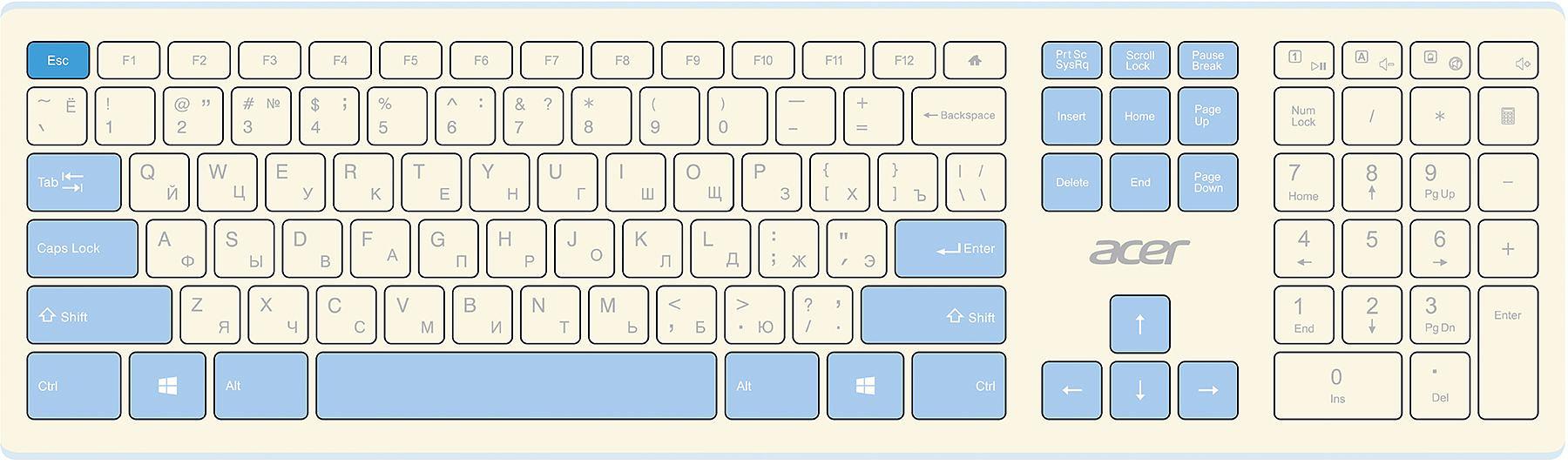 Клавиатура + мышь Acer OCC205 клав:белый/голубой мышь:белый/голубой USB беспроводная slim (ZL.ACCEE.00C) фото 2