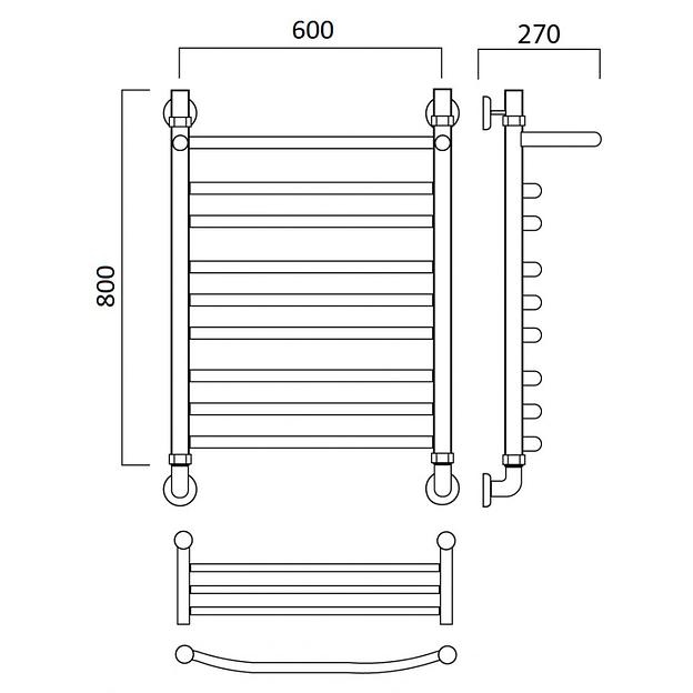 Полотенцесушитель водяной Роснерж Дуга L104110 80x60 с полкой групповой фото 2
