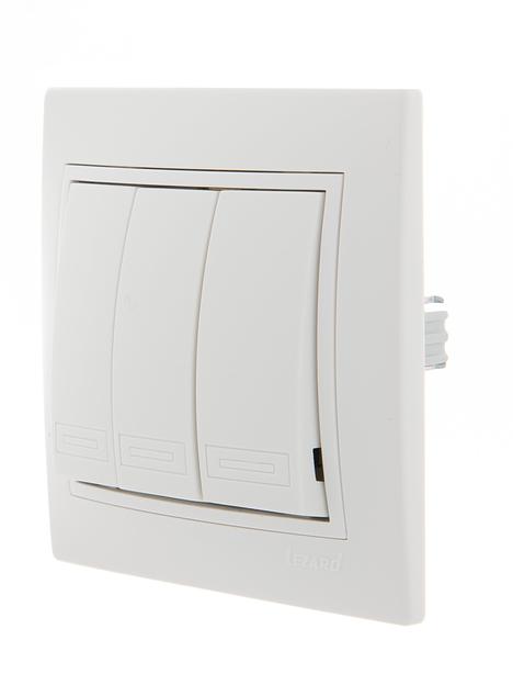 MIRA Выключатель трехклавишный белый с белой вставкой фото 2