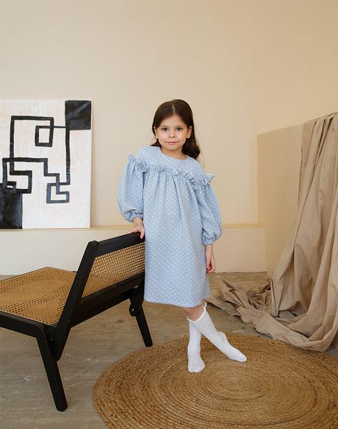 Платье MINI DI «Ева» горох на пыльно-голубом, муслин, арт.270/2100 ОПТ фото 1