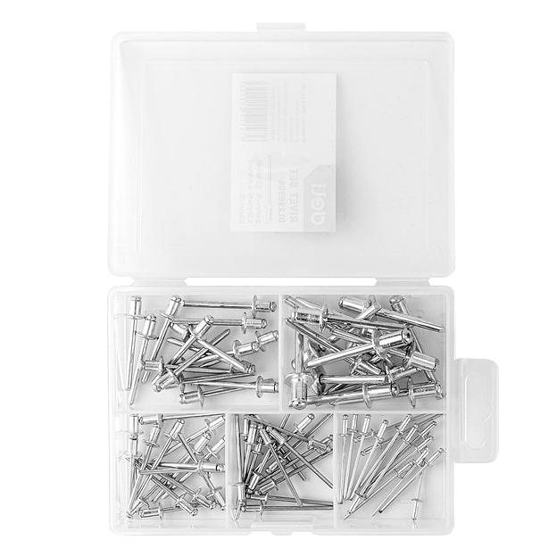 Набор заклепок Deli DL236906 75 шт (2.4мм,3.2мм,4.0мм,4.8мм,6.0мм) * 15 шт 75шт (2,4 / 3,2 / 4,0 / 4,8 / 6,0 мм) * 15 шт, пластиковый кейс фото 3