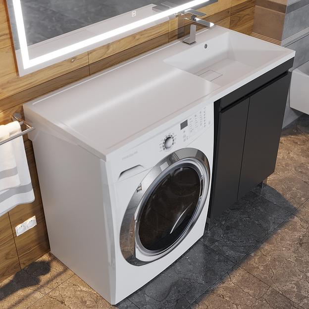 Тумба под стиральную машину с раковиной Uperwood Magenta 60/120 см, напольная, черная, с дверцами, правая фото 5