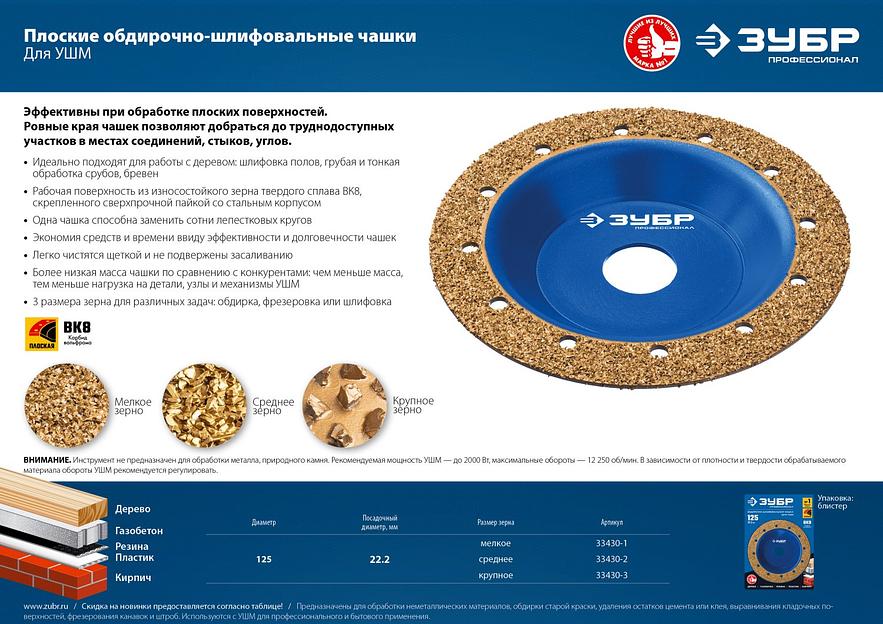 ЗУБР №3 крупное зерно, 125 мм, ВК8, плоская обдирочно-шлифовальная чашка, Профессионал (334303) фото 7