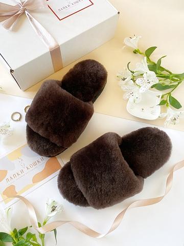 Женские меховые тапочки с цельной шлейкой фото 9