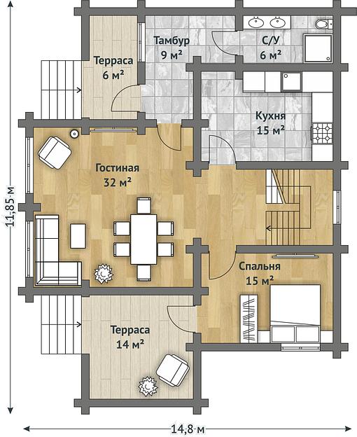 Проект дома из оцилиндрованного бревна «Акранес» фото 4
