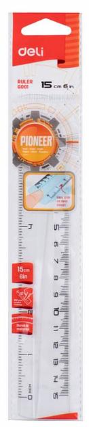 Линейка Deli Pioneer EG00112 пластик дл.15см прозрачный градуировка УФ чернила европодвес фото 1