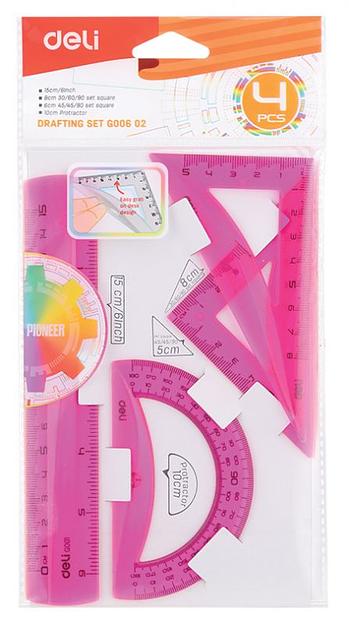 Набор для чертежей Deli EG00602 корпус ассорти в компл.:линейка 15см/прямоуг.2шт фото 6