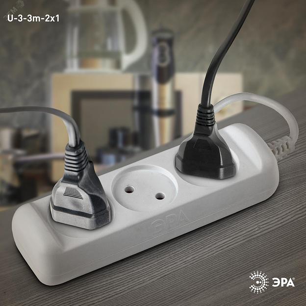 ЭРА Б0028355 Удлинитель U-3-3m-2x1 без заземления 3 гнезда 3 м {полипропилен, 2х1 мм2} фото 2