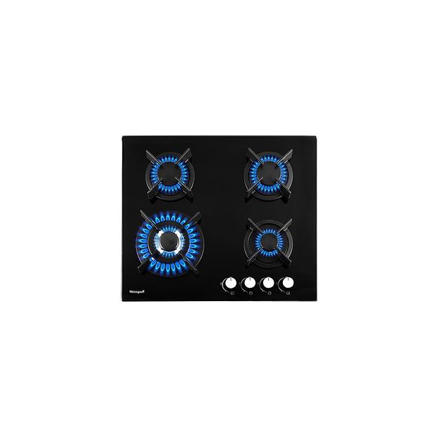 Газовая варочная панель WEISSGAUFF HGG 640 BGV, 4 конфорки, закаленное стекло, черный фото 1