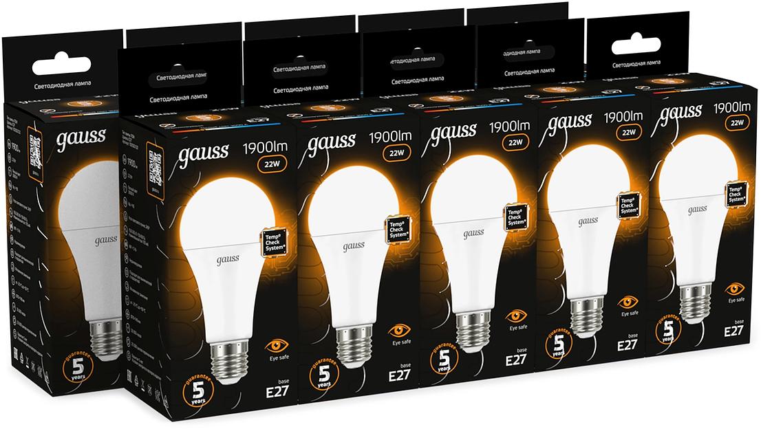 Лампа светодиодная Gauss A70 22Вт цок.:E27 груша 220B св.свеч.бел.теп. (упак.:10шт) (102502122) фото 3