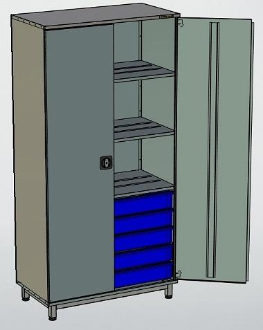Шкаф инструментальный с 5 выдвижными ящиками и 3 полками с регулировкой фото 1